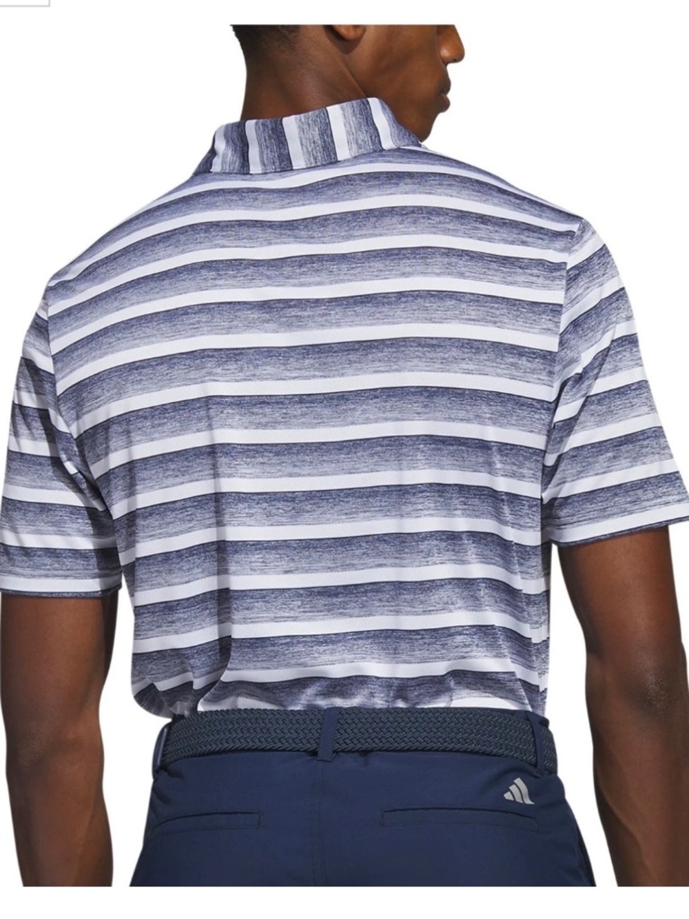 Adidas Golf Polo Shirt Navy Blue White Gradient Stripe Sweatwick Breathable 2XL - Picture 11 of 11